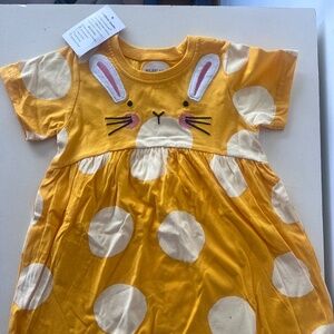 HILEELANG Toddler Girls Short Sleeve Yellow Dress Easter Cotton Dress 2t